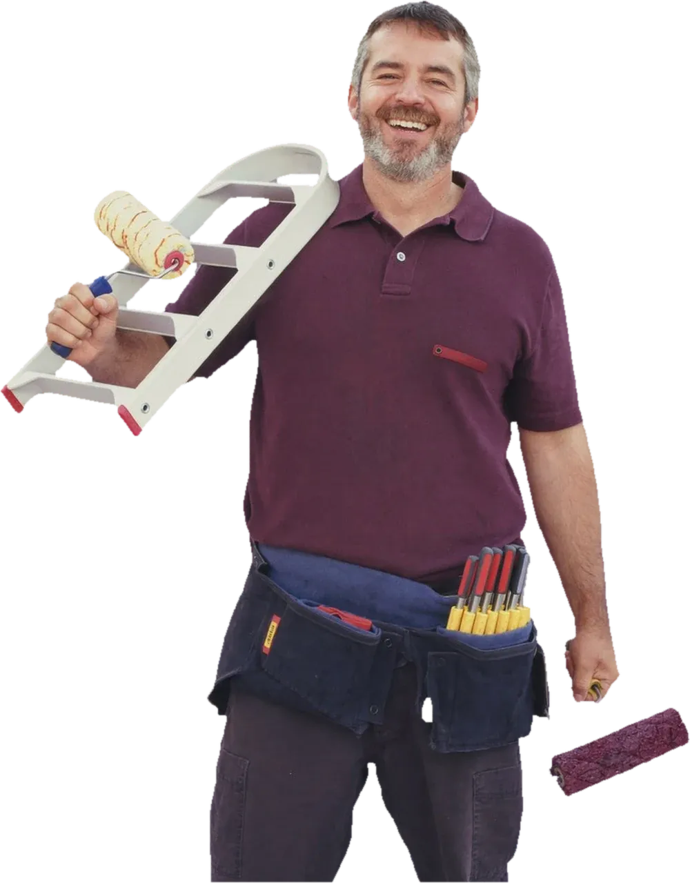A WESP maintenance team member with a ladder and roller